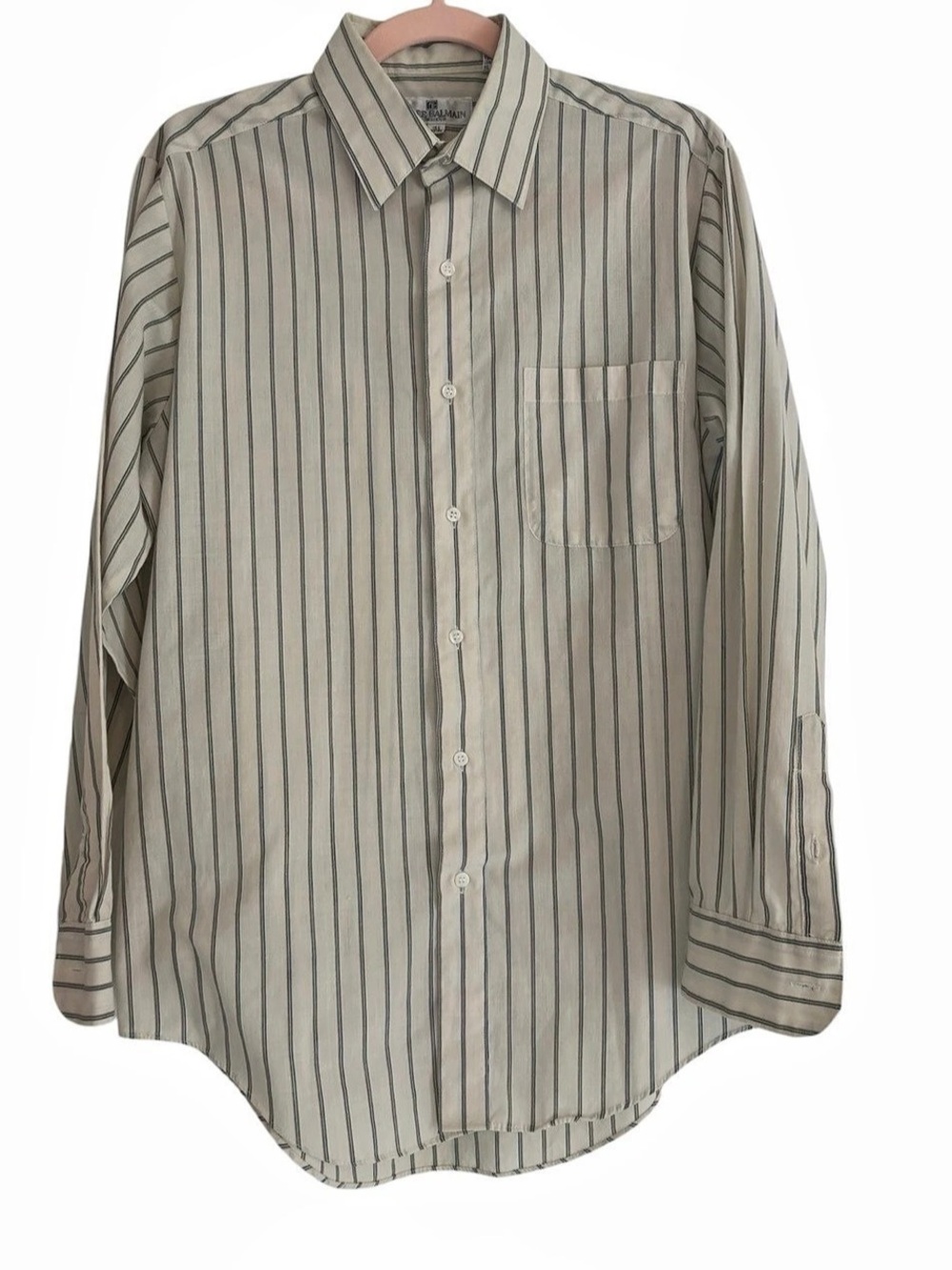 Pierre Balmain Striped Button Down in Cream/light yellow color